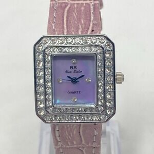 Blue Sisten Watch Women 25mm Silver Tone Purple MOP Crystals Bling New Battery